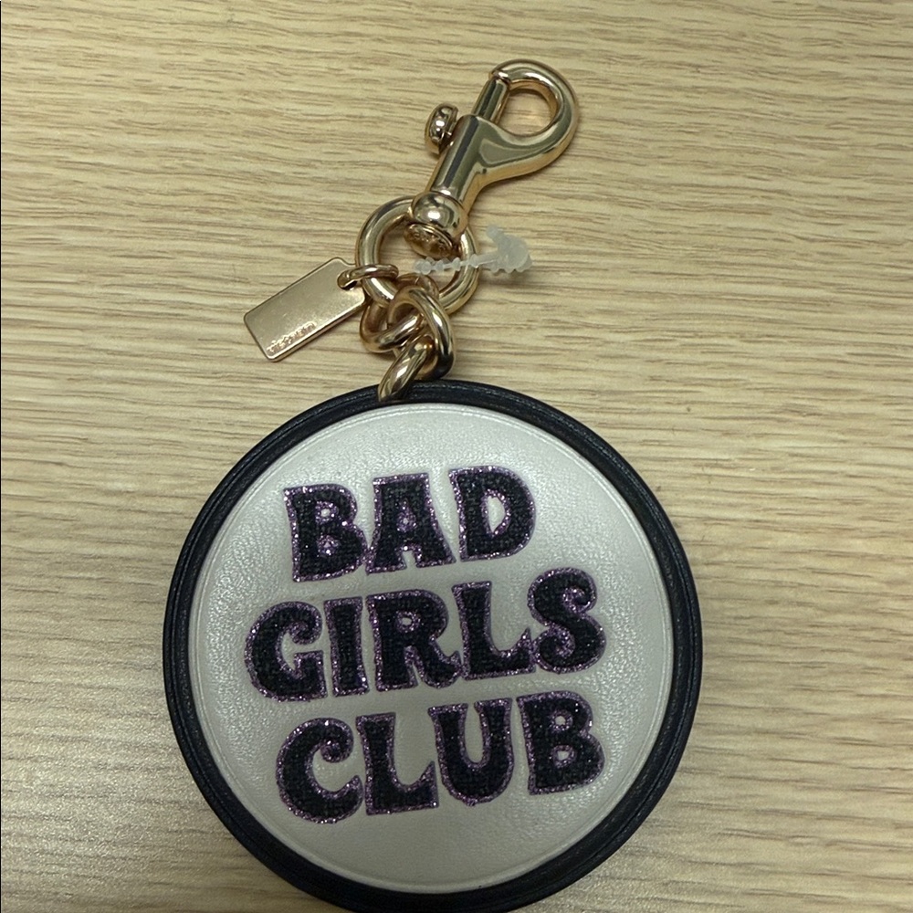 Coach White and Black 'Bad Girls Club' Glitter Logo Keychain